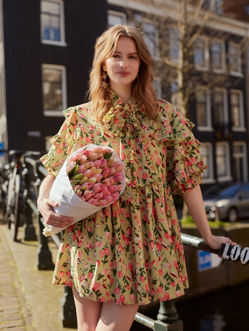 Sister Jane drsss Floral Tie-Neck Mini Dress floral print